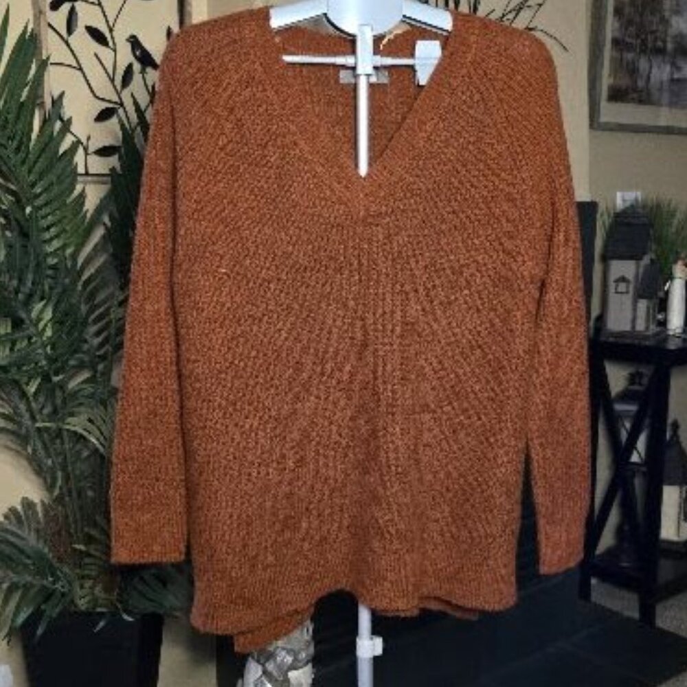 NWT Natural Reflections Ribbed V Neck sweater sz large